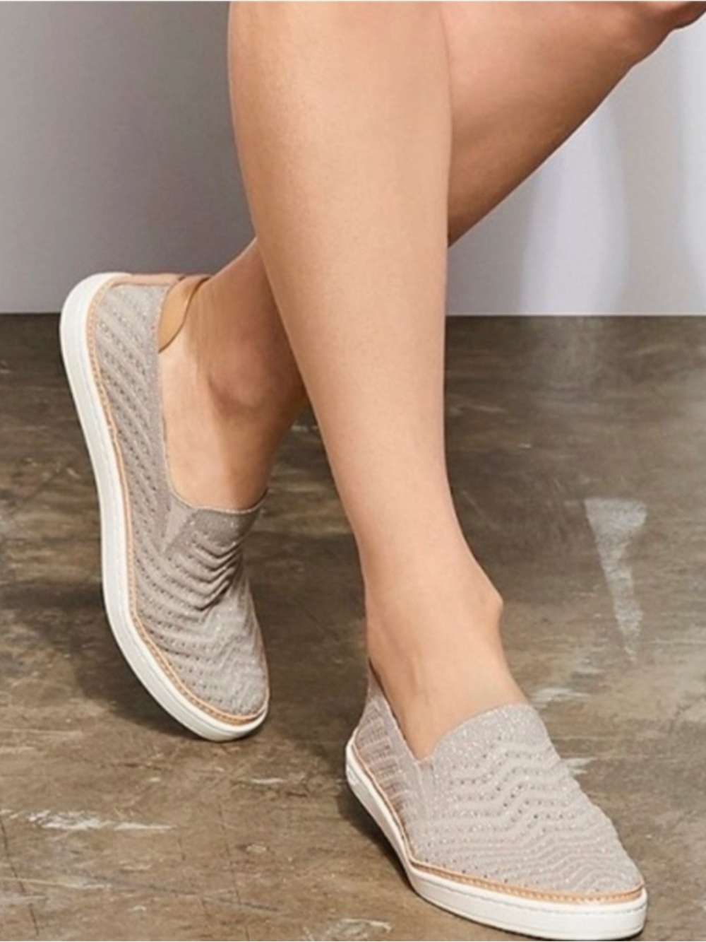 UGG Sammy Chevron Beige Metallic Knit Slip-on Sneakers